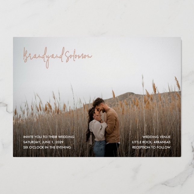 Brandy Simple Foto Moderne Hochzeit Folieneinladung (Vorderseite)