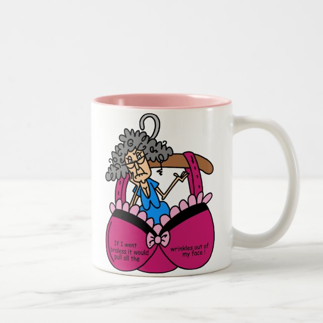 Bras and Wrinkles Humor Zweifarbige Tasse (Rechts)