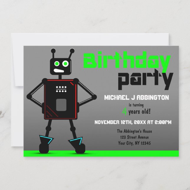 Brash Robot Boys Invitations de fête d'anniversair (Devant)