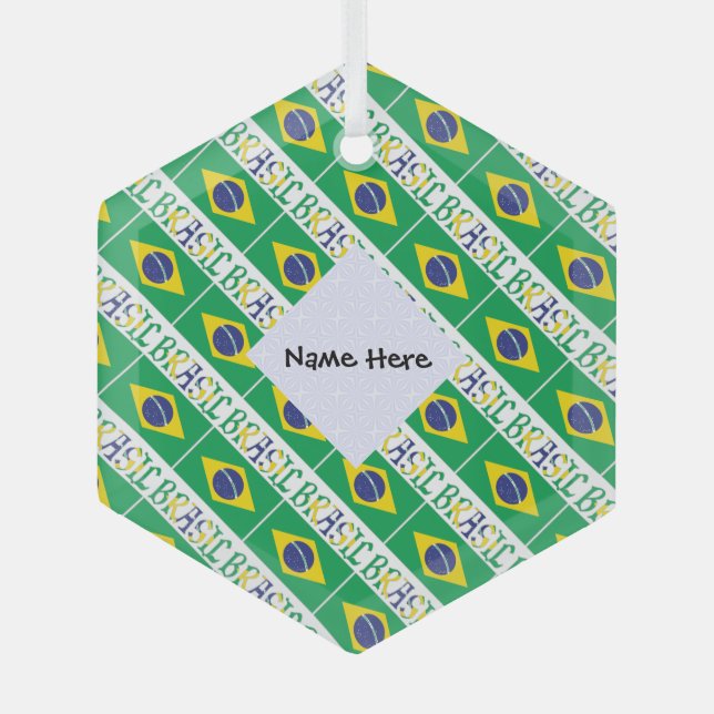 Brasil and Brazilian Flag Tiled Personalized  Ornament Aus Glas (Vorderseite)