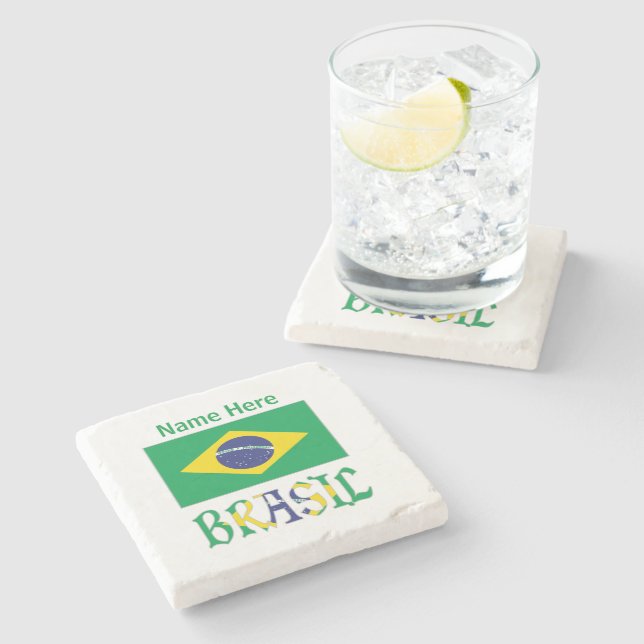 Brasil Bandera do Brasil Green Personalisiert Steinuntersetzer (Seitenansicht)