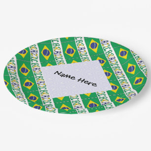 Brasil Brasilianische Flagge Kacheln Personalisier Pappteller