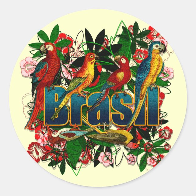 Brasil Brasilien Tropische Regenwaldvögel Kunst Runder Aufkleber (Vorderseite)