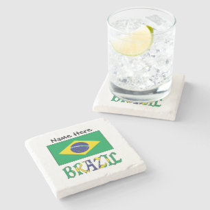 Brasil Brasilische Flagge Personalisierter Name  Steinuntersetzer