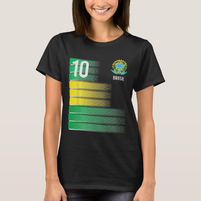 Brasil Flag Number 10 Brazil Soccer Men Women Boys T-Shirt (Vorderseite)