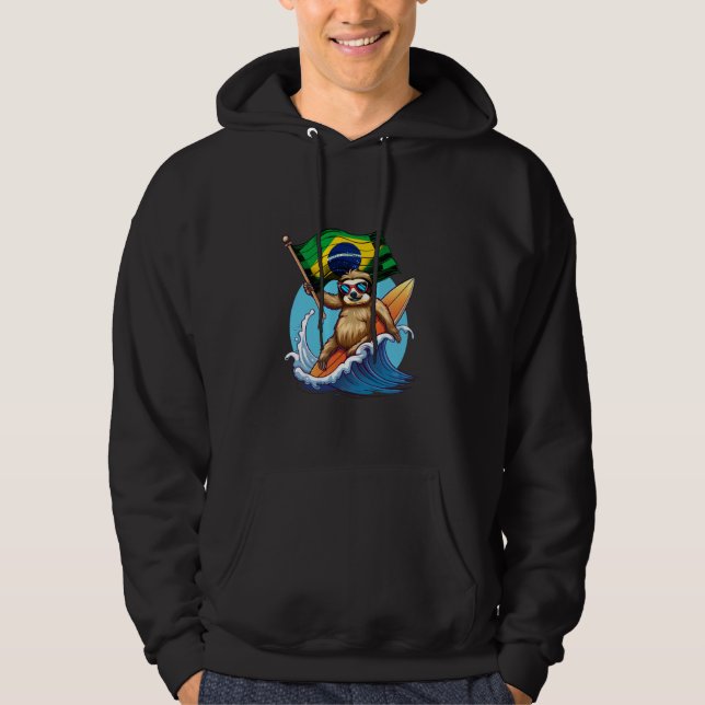 Brasil Flag Sloth Surfing Brasilia Brasilia Hoodie (Vorderseite)