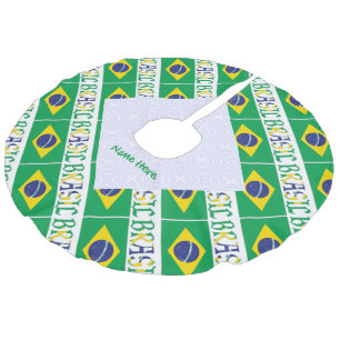 Brasil Flagge Brasil Individueller Name Leinenimitat Weihnachtsbaumdecke