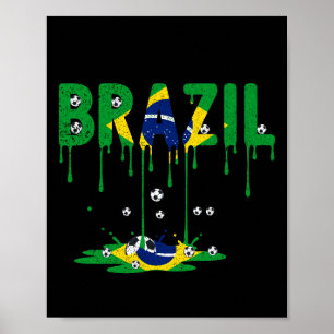Brasil-Fußball-tropfende Flagge Poster
