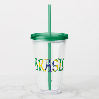 Brasil in portugiesischer Sprache in Flaggenfarben Acryltrinkbecher