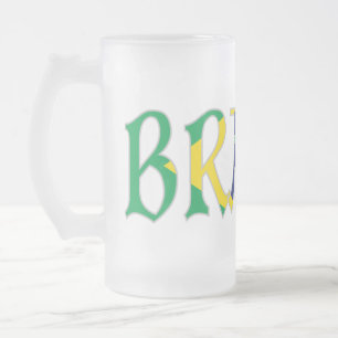 Brasil in portugiesischer Sprache in Flaggenfarben Mattglas Bierglas