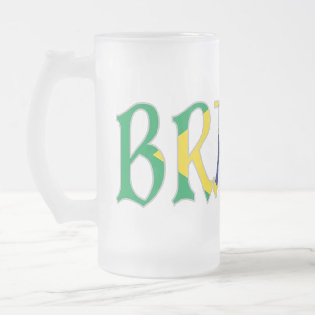 Brasil in portugiesischer Sprache in Flaggenfarben Mattglas Bierglas (Links)