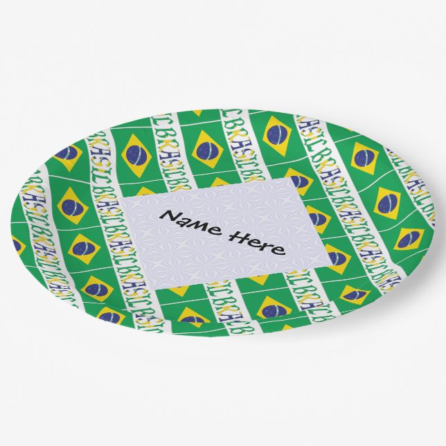 Brasil o Bandera Brasil Tiled Personalisiert Pappteller (Schrägansicht)