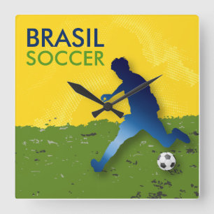 Brasil Soccer Quadratische Wanduhr