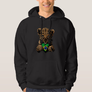 Brasil Süßer Leopard Herz Brasilianische Wurzeln B Hoodie