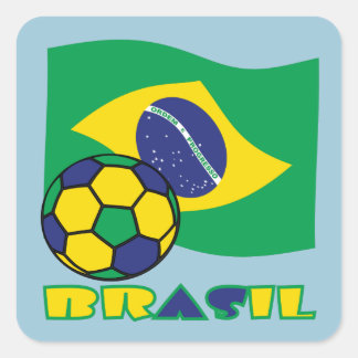Brasileiro Futebol e Bandeira Brasil auf Portugies Quadratischer Aufkleber