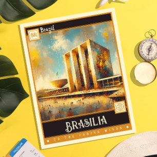 Brasília, Brasilien Vintage Malerei Postkarte