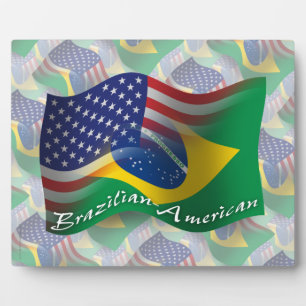 Brasilianisch-amerikanische Waving Flag Fotoplatte