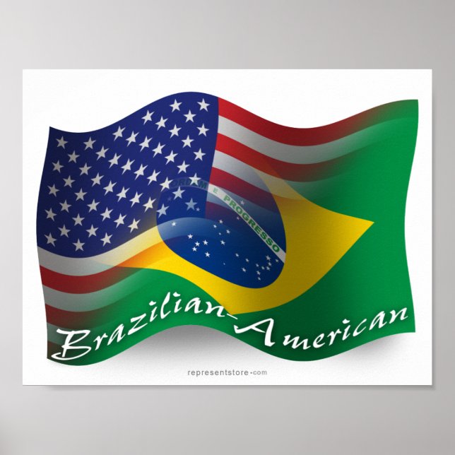 Brasilianisch-amerikanische Waving Flag Poster (Vorne)