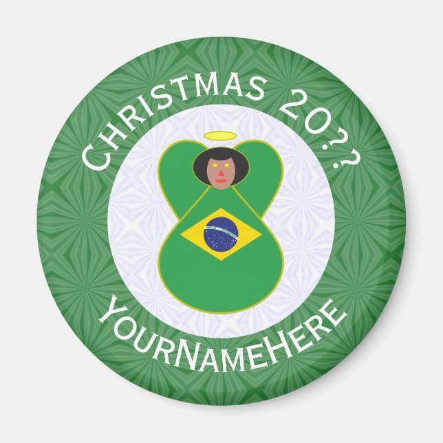 Brasilianische Fahne für den Weihnachtsangel Perso Magnet (Vorne)