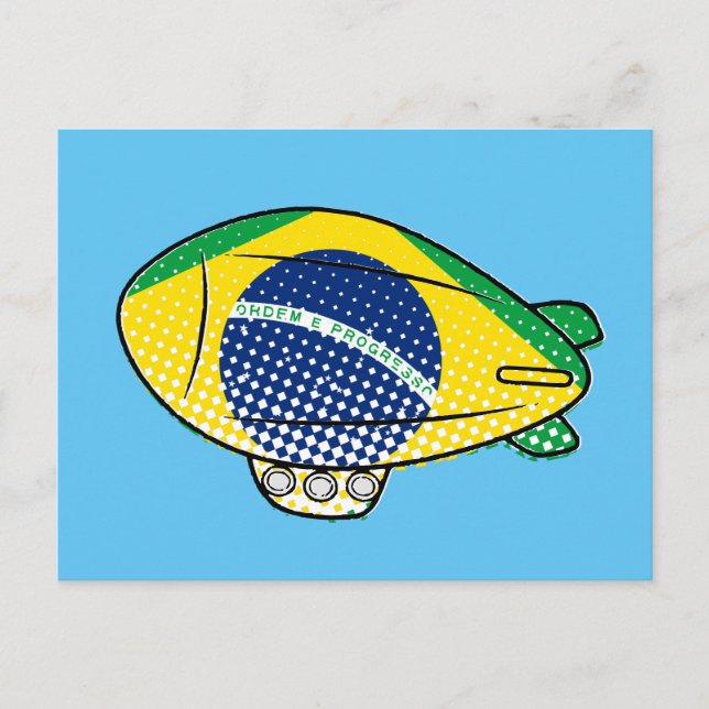 Brasilianische Flagge Blimp Ballon in Blue Sky Cus Postkarte (Vorderseite)