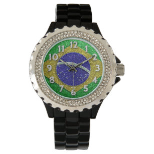 Brasilianische Flagge Bling Glitzer Fashion Armbanduhr