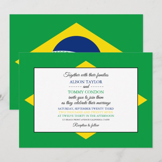 Brasilianische Flagge, Flagge für Hochzeit Einladung (Vorne/Hinten)