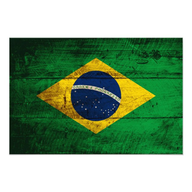Brasilianische Flagge für altes Holzkörnchen Fotodruck (Vorne)