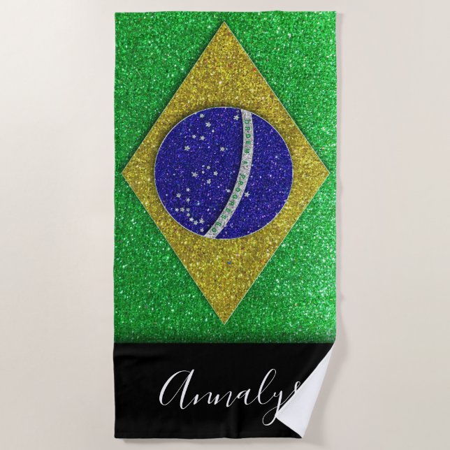 Brasilianische Flagge Glitzer Summer Pool Party Strandtuch (Vorderseite)