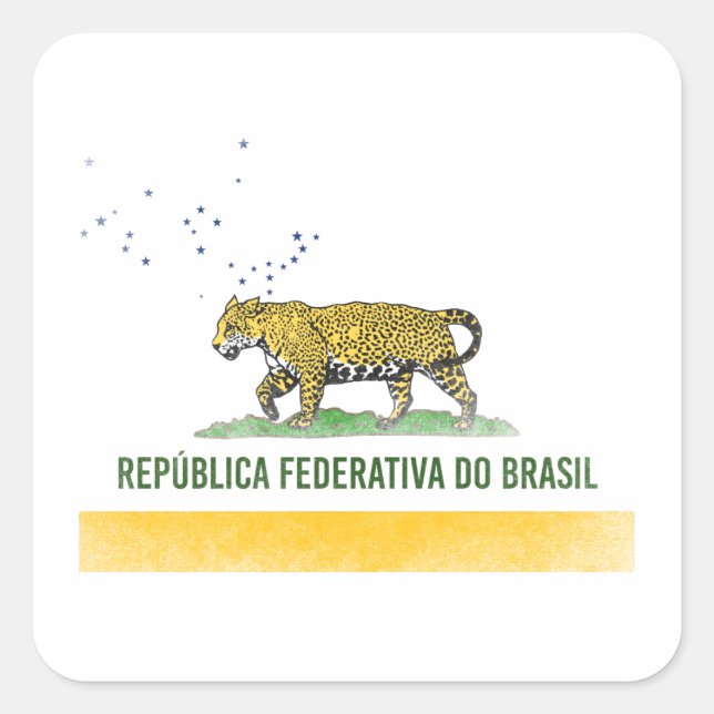 Brasilianische Flagge Jaguar - Brasilien, Kaliforn Quadratischer Aufkleber (Vorderseite)