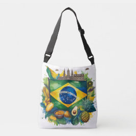 Brasilianische Flagge mit Sehenswürdigkeiten und t Tragetaschen Mit Langen Trägern