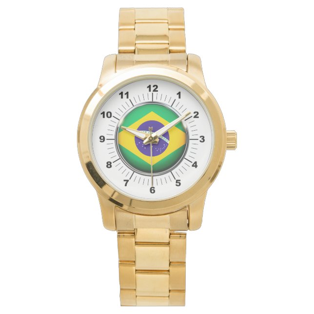 Brasilianische Flagge Oversized Gold Bracelet Watc Armbanduhr (Vorderseite)