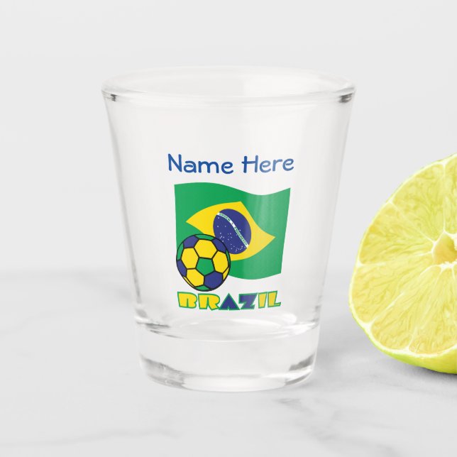 Brasilianische Flaggen-Fußball-Ball Blue Personali Schnapsglas (Vorderseite)