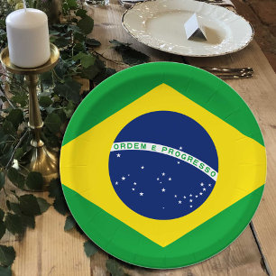 Brasilianische Flaggen-Teller, Party, Sport, Brasi Pappteller