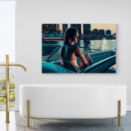 Brasilianische Frau auf einer Yacht bei Sunset Pai Poster