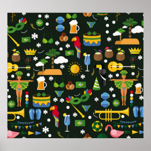 Brasilianischer Karneval, Vintage flache Textur. Poster
