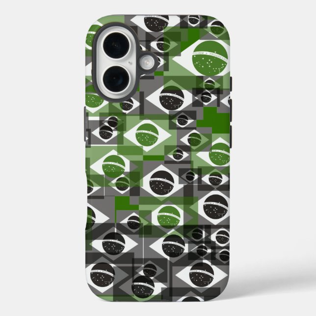 Brasilianisches Flaggenmuster iPhone 16 Hülle (Rückseite)