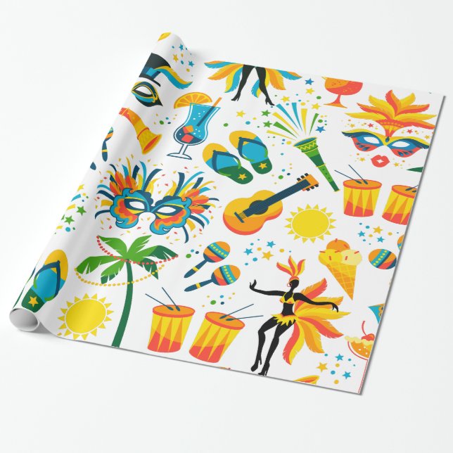 Brasilianisches Karnaval mit farbigen Symbolen Geschenkpapier (Ungerollt)