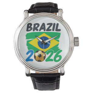 Brasilien 2026 Fußball Fan Design mit Flaggenfarbe Armbanduhr