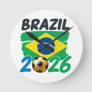 Brasilien 2026 Fußball-Fan-Design mit Flaggenfarbe Runde Wanduhr
