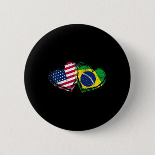 Brasilien Amerikanische Flagge Herz Brasilianisch  Button