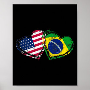 Brasilien Amerikanische Flagge Herz Brasilianische Poster