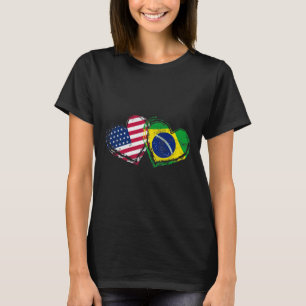 Brasilien Amerikanische Flagge Herz Brasilianische T-Shirt