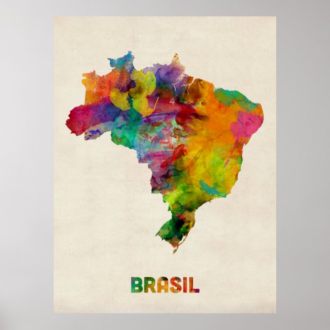 Brasilien Aquarellkarte Poster (Vorne)