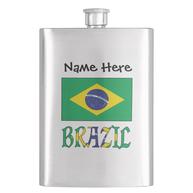 Brasilien Brasilianische Flagge Schwarze Personali Flachmann (Vorderseite)