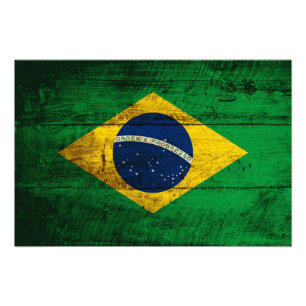 Brasilien-Flagge auf altem hölzernem Korn Fotodruck