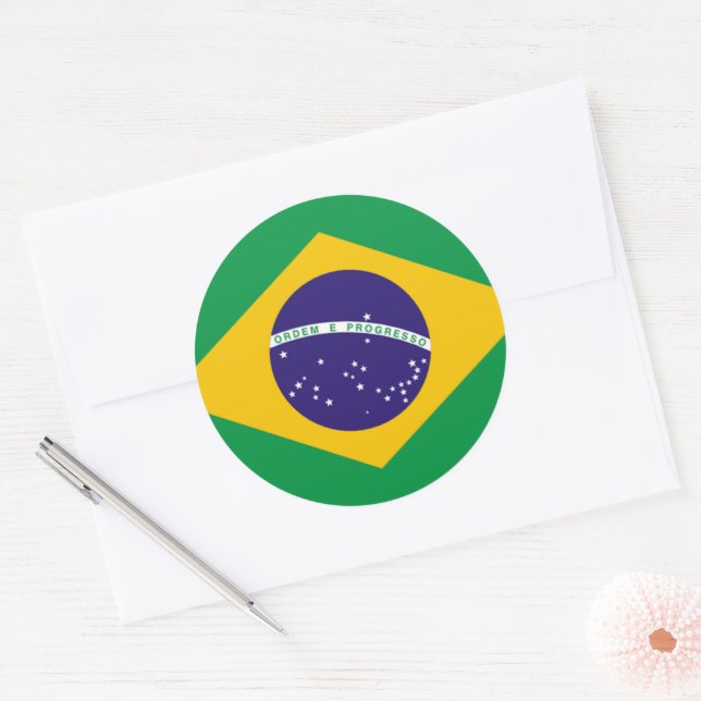 Brasilien: Flagge Brasiliens Runder Aufkleber (Umschlag)