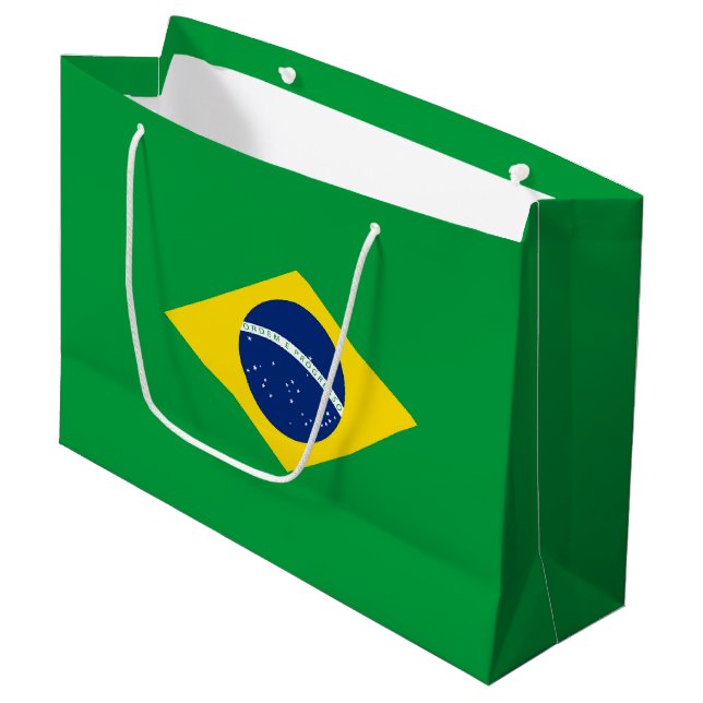 Brasilien-Flagge Große Geschenktüte (Vorderseite Schrägansicht)