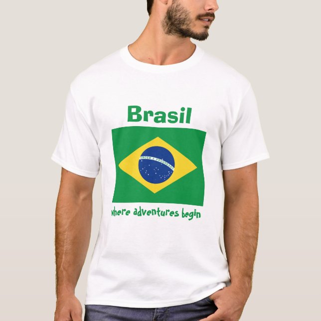 Brasilien-Flagge + Karte + Text-T - Shirt (Vorderseite)