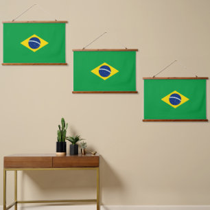 Brasilien-Flagge Wandteppich Mit Holzrahmen