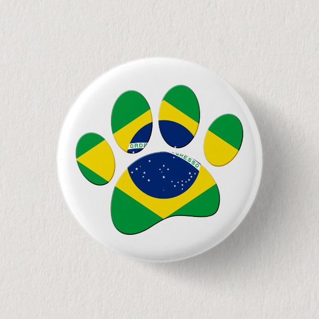 Brasilien Flaggen Dog Paw Print Button (Vorderseite)